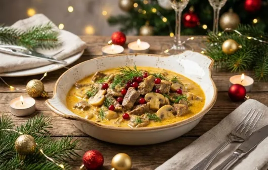 Говядина по-строгановски с грибами - русская классика, под новогодний стол